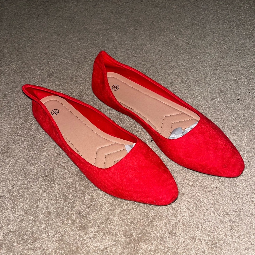 Red/ Black Pointed Toe Flats | Size 11
